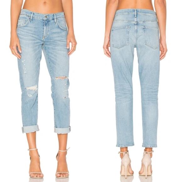 Agolde Isabel Ankle Slim Boyfriend Dreamer Light Blue Distressed Jeans Size 24 - Picture 12 of 12